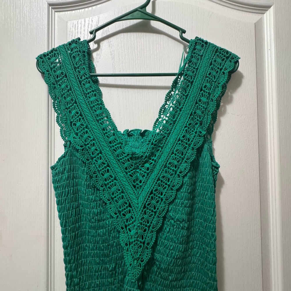 Green Crochet Trim Top